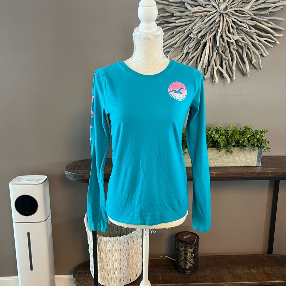 Hollister long‎ sleeve graphic tee in teal